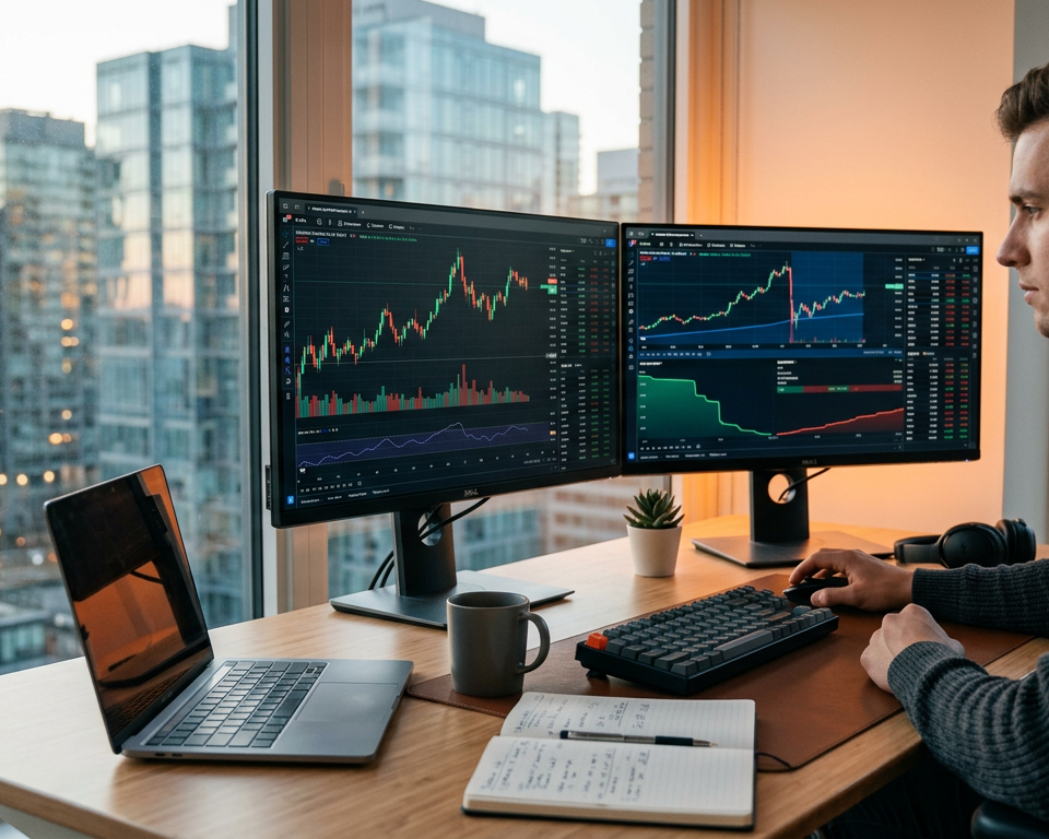 An analytical comparison between two modern financial trading environmentlication trading environments on high-end smartphones placed on a wooden desk.