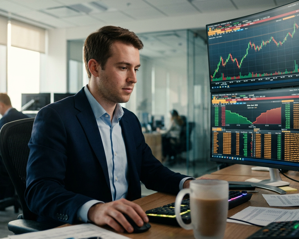 An artistic representation of financial price charts showing fluctuations in price movement and trade execution points.
