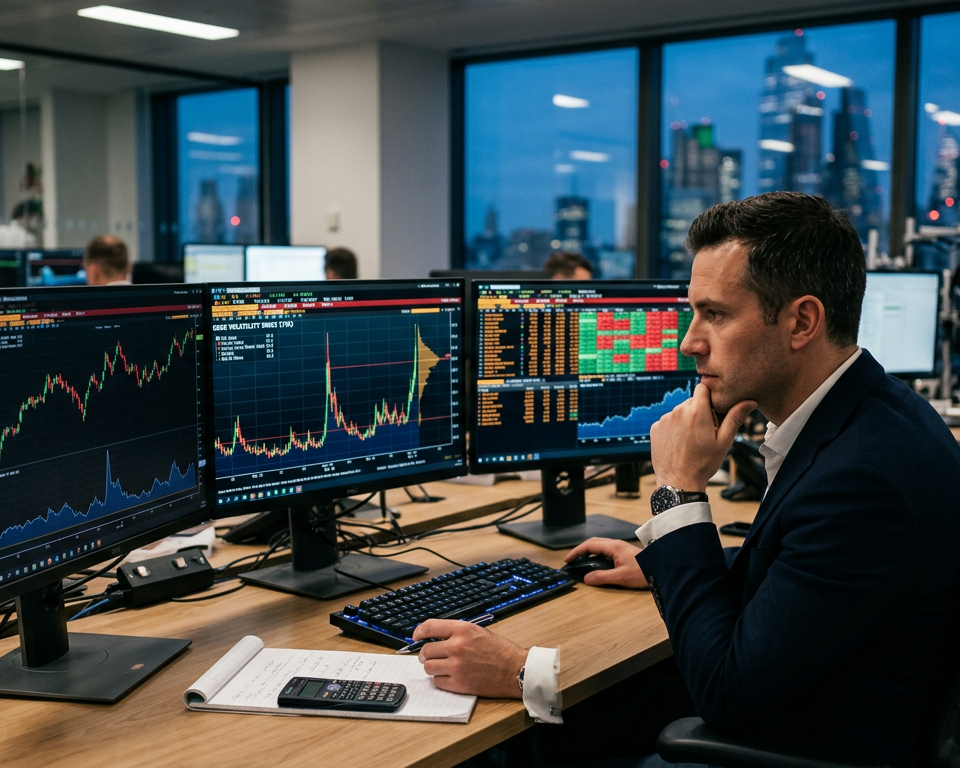 A clean financial chart showing price fluctuations and volatility spikes, representing market sentiment and risk assessment in a professional trading environment.