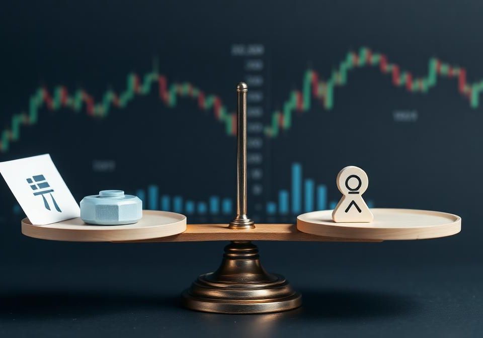 Trading risk management concept showing balance between strategy and risk control