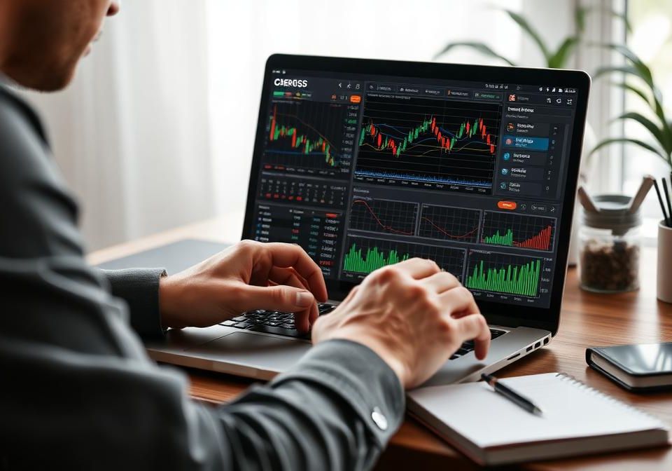 Trader conducting a structured weekly trade review with journal and charts